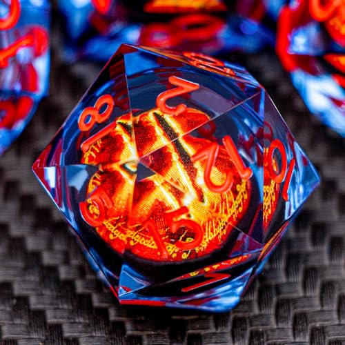 ARUOHHA DND Resin Dice Gazes Eye Dice Blue Red Liquid Core Flaming RPG Sharp Edged Dice Set with Gift Box, Polyhedral D and D Dice Set Compatible with Dungeons Dragons Role Playing Game D20 D6 - color: Sl01-blue Red