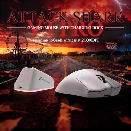 MAMBASNAKE Attack Shark V3 PRO 62g Superlight Wireless Gaming Mouse,RGB Magnetic Charging Dock,BK52820 Tri-Mode BT/2.4G Wireless/Wired Mouse,25000DPI,500mAh,5 Programmable Buttons for Pc/Mac,White - color: White