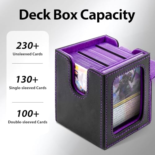 MTG Deck Box with Commander Display,Magnetic Card Storage Box Fits 100 Double Sleeved Cards,with 2 Dividers And 1 Mini Snap Card Holder Black/Violet - color: Black/Violet