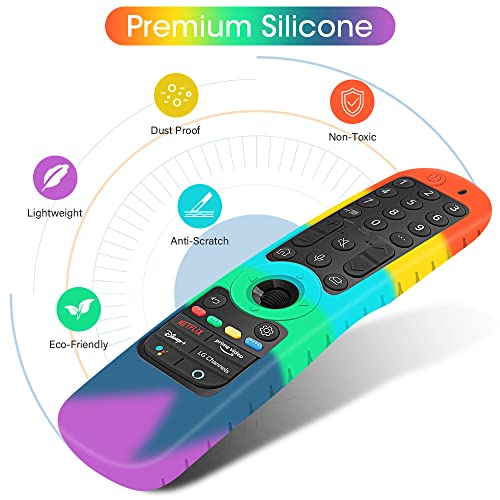 Silicone Case for LG AN-MR21GA 2021 Remote Control [Shockproof] Anti-Slip Protective Cover for LG MR22GA MR23GA MR24GN Magic Remote 2022 2023 2024 Case Sleeve Holder Protector Skin (Rainbow) - color: Rainbow