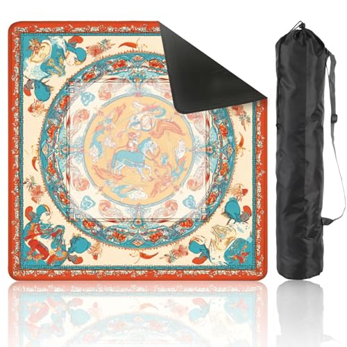 Mahjong Mat 31.5" x 31.5" Vintage Equestrian Mythical Creatures Illustrated Orange Blue Tones Non-Slip Noise Reduction Mahjong Tiles Table Cover for Dominoes Poker Card Board and Tile Games - color: Color3