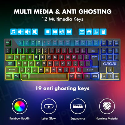 CHONCHOW Wireless Gaming Keyboard and Mouse Combo, Rechargeable 87 Key LED Light Up Keyboard Ergonomic Gaming Mouse, Backlit Wireless Mouse and Keyboard for Xbox PS4 PS4 PC Laptop