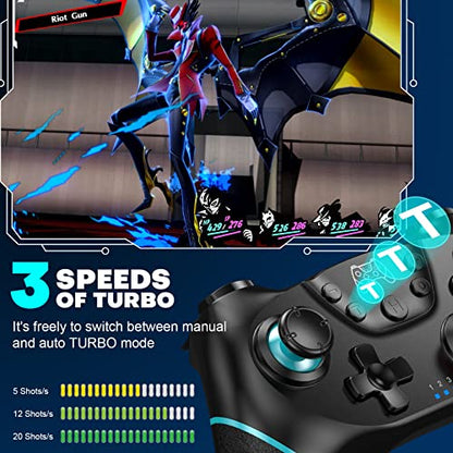 Diswoe Switch Controller, Wireless Pro Controller for Switch 2/Switch/Switch Lite/Switch OLED, Switch Remote Gamepad with Joystick, Adjustable Turbo Vibration with Programmable Function - color: Black+BF