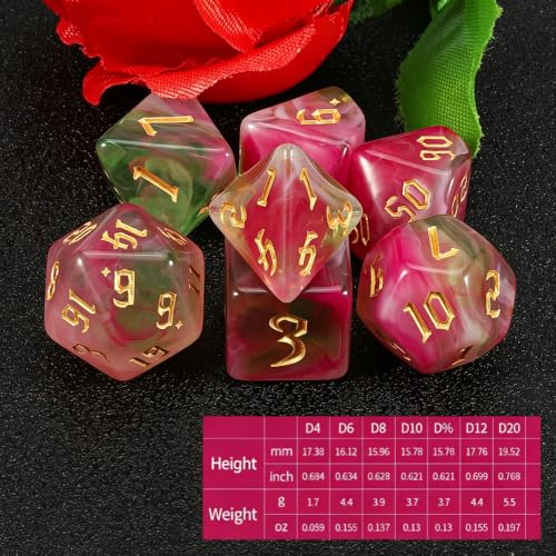 QMAY DND Dice Set -D&D Polyhedral Dice (7 Pcs) for Dungeons and Dragons (Pink Light Green) - color: Pink Light Green