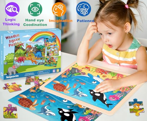 Wooden Puzzles for Kids Ages 4-6, 24 Piece Animals Puzzles for Toddlers,Jigsaw Puzzles for Kids Ages 3-5, Preschool Educational Puzzles Board Toys Gifts for Boys and Girls 3 4 5 6 Years Old - style: Wooden puzzles