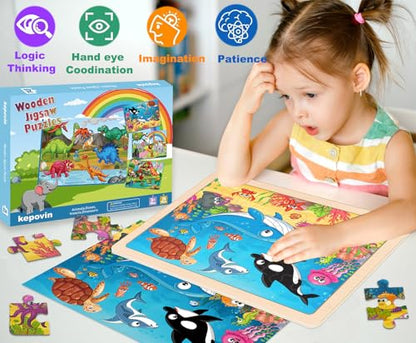 Wooden Puzzles for Kids Ages 4-6, 24 Piece Animals Puzzles for Toddlers,Jigsaw Puzzles for Kids Ages 3-5, Preschool Educational Puzzles Board Toys Gifts for Boys and Girls 3 4 5 6 Years Old - style: Wooden puzzles