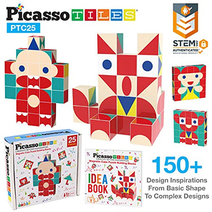 PicassoTiles Infinite Magnetic Puzzle Magic Cube Easy-Connect Brain Teaser Toy Set Magnet Pattern Block Matching Toys Free Ideabook 150+ Inspirations STEM Learning Kids Boys&Girls Age3+ PTC25 - color: 25pc Puzzle Cub