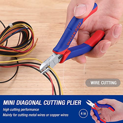 WORKPRO Mini Pliers Set, 3-Piece Small Pliers Tool Kit | Includes 4” Diagonal Plier, 5” Long Nose Plier, 6” Needle Nose Plier, for Making Crafts, Repairing Electronic Devices