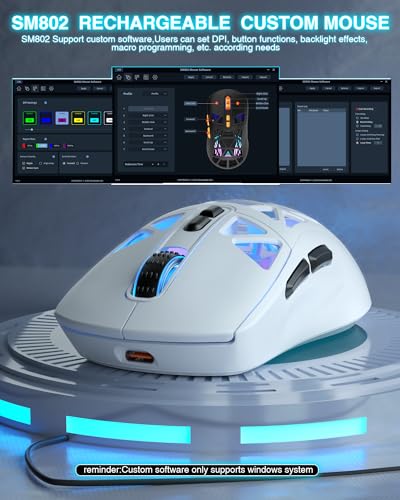 SOLAKAKA SM802 White Wireless Gaming Mouse,10000 DPI,Tri-Mode Wired/BT 5.0/2.4GHz Wireless Mouse Gaming with Side Button,RGB Programmable Macro Mouse for Laptop - color: 1-white, size: SM802