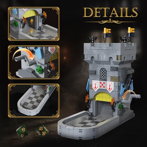 Dice Tower Castle Building Set, Creative Tabletop Games Toy with 7-Die Polyhedral Dice for DND Pathfinder, Suitable for Gamers and Enthusiasts