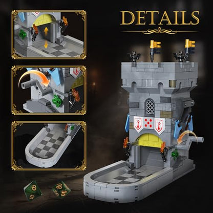 Dice Tower Castle Building Set, Creative Tabletop Games Toy with 7-Die Polyhedral Dice for DND Pathfinder, Suitable for Gamers and Enthusiasts