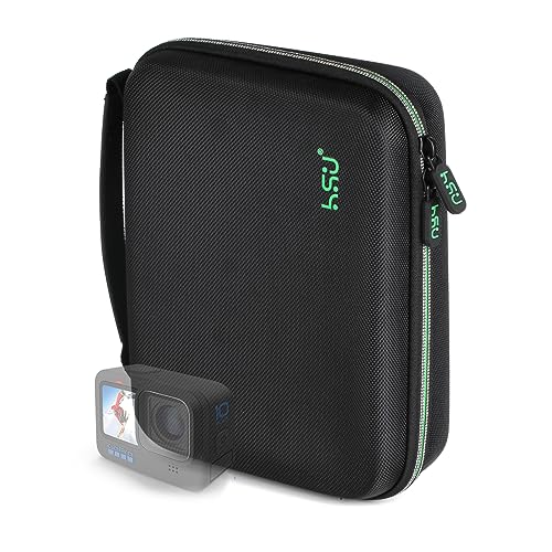 HSU Protective Carrying Case Compatible with Go Pro Hero | 13, 12, 11, 10, 9, 8, 7, 6, 5 and Accessories, Light and Medium Security Bag, Compact and Safe Action Camera Travel Storage - color: Green
