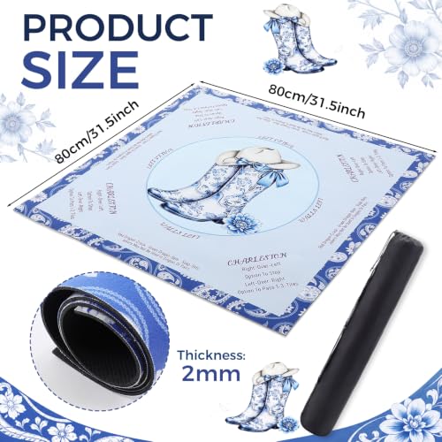 Blue American Western Boot Mahjong Mat with Rules 31.5" x 31.5" Non-Slip Noise Reduction Gaming Mat with Carrying Bag American Mahjong Table Cover for Poker Board Card Games Dominoes - style: Blue Cowboy Willow