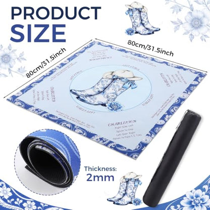 Blue American Western Boot Mahjong Mat with Rules 31.5" x 31.5" Non-Slip Noise Reduction Gaming Mat with Carrying Bag American Mahjong Table Cover for Poker Board Card Games Dominoes - style: Blue Cowboy Willow