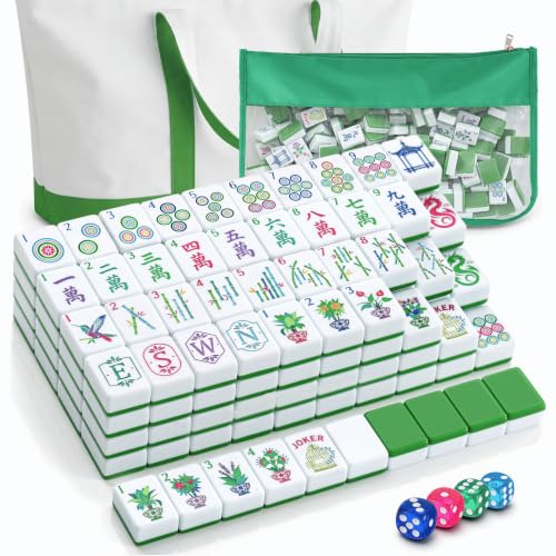 Soulchen 1.2 Inch Green Houseplant American Mahjong Set, 168 Pcs Tiles | Engraved, Tote Bag Dice Carry Pouch, Complete American Mahjong Set, Game Night Travel Vacation Collection Gift - color: Green, size: 1.2 Inch