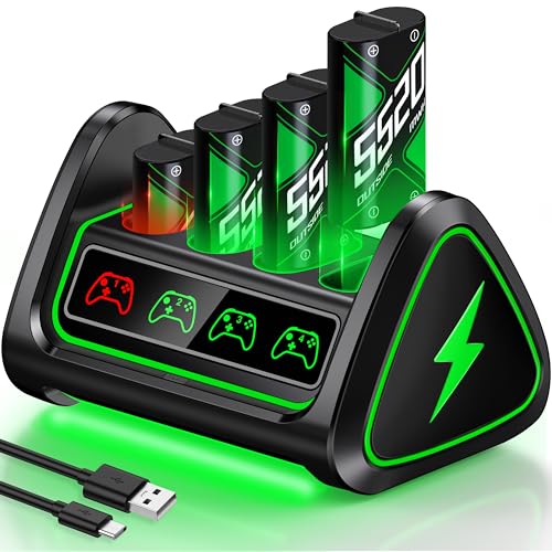 Upgraded Fast Charging Rechargeable Battery Packs with Light Control,4 x 5520mWh Replacement Batteries with Charger Dock for Xbox Series X|S, One S/X/Elite Controllers, Cases and Storage Sets,L - size: L-Ultimate (5520mWh)