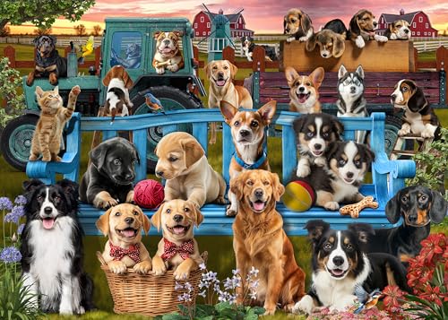 Jigsaw Puzzles for Adults 1000 Pieces, Dog Family | Dog Gathering Scene, Challenging Difficult Dog Lovers Puzzle for Family Game Night Home Decor, 20x27 Inches - color: Dog Family