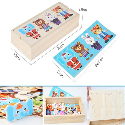 Wooden Bear Family Dress-up Puzzle Box for Toddlers(60pcs),Change Clothes Puzzle Games, Preschool Learning Activities Toys for Kids Ages 3+ - color: Mixed