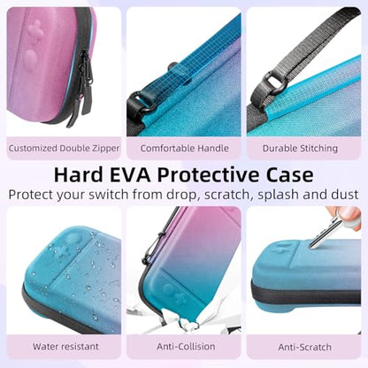 BRHE Switch 2 Carry Case Compatible with Nintendo Switch 2 Console | Large Capacity Switch 2 Travel Case, Travel Bag for Switch 2 Console & Accessories, 30 Game Card Slots (Pink Blue Gradient) - color: Pink Blue Gradient