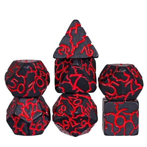 Black DND Dice Set Cracked Polyhedral Dice Set D&D for Tabletop Game | Leather Storage Bag, DM Gift, for Dungeons and Dragons Role Playing Games - color: Crackle-red