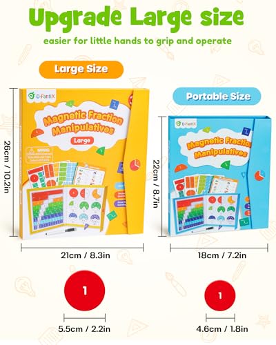 D-FantiX Large Magnetic Fraction Book, Magnetic Fraction Tiles & Fraction Circles Set with Dry Erase Activity Card, Montessori Fraction Manipulatives Learning Toys for Kids