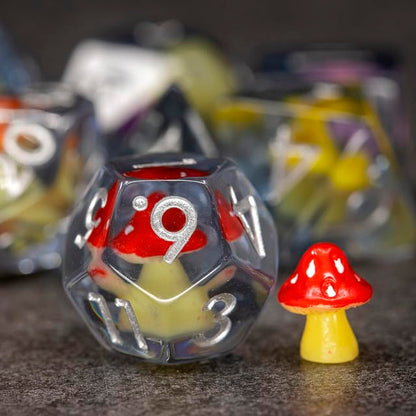 Sage's Portal Familiars and Reagents Resin DND Dice Set Polyhedral Dice Set for Dungeons and Dragons RPG Tabletop TTRPG (Rainbow Magic Shrooms) - color: Rainbow Magic Shrooms