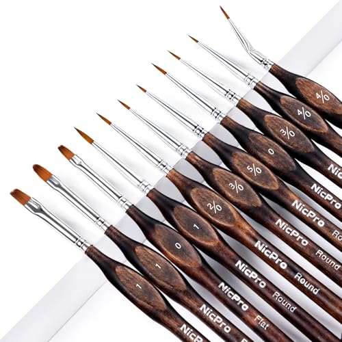 Nicpro Miniature Paint Brushes - 11PCS Model Paint Brush Set for Acrylic Oil Watercolor, Micro Detail Paint Brushes for Model, Miniature, Art Painting, Fine Detailing, Paint by Numbers, Craft - size: 11 PCS