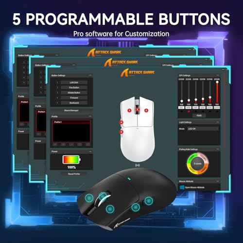 ATTACK SHARK X11 Wireless Gaming Mouse, PAW3311 Sensor, Lightweight, RGB Charging Dock, 22,000 DPI, Tri-Mode Connectivity, 5 Programmable Buttons - Black - color: Black, size: Mouse only