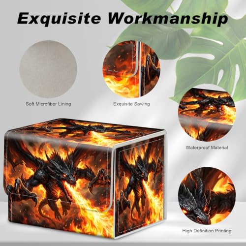 Magnetic Closure TCG Deck Box Portable Card Holder Trading Card Deck Box | PU Leather Collectible Card Case Game Trading Card Deck Box Storage Scratch Resistant Lining, Fire Breathing Dragon Fantasy - color: Fire Breathing Dragon Fantasy