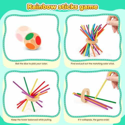 Montessori Wooden Board Game, 42-Stick Dice Game, Math Puzzle Toy for Kids 3 4 5 6 Years Old, Develops Fine Motor Skills and Counting, Perfect for Family Nights, Gift for Boys and Girls