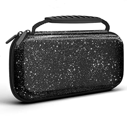 homicozy Glitter Carrying Case Compatible with Nintendo Switch OLED & Switch Console,Black Protective Hard Travel Case Shell Pouch for Nintendo Switch Console/Accessories,Switch Gaming Cases for Girls - color: Black