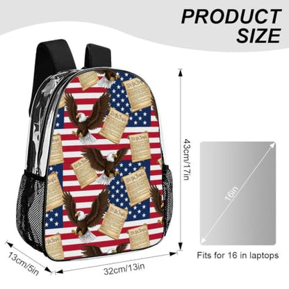 Teddy Bear Printed Clear PVC Backpack Stadium Security Approved | Heavy Duty, American Flag Patriotic USA Bald Eagle And Book Art, See Through Daypack - color: Pattern (835)