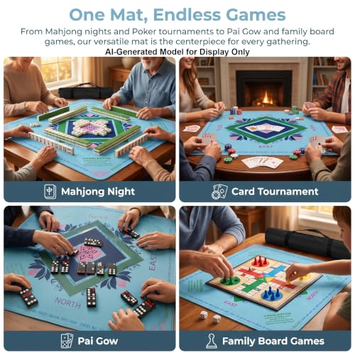 Non-Slip 31.5x31.5 in Noise Reduction Mahjong Game Mat, Lotus | Multi-use Waterproof Table Pad for Mahjong, Poker, Board Games, Card Games & Dominoes, Foldable Gaming Desk Mat - style: Lotus Serenity