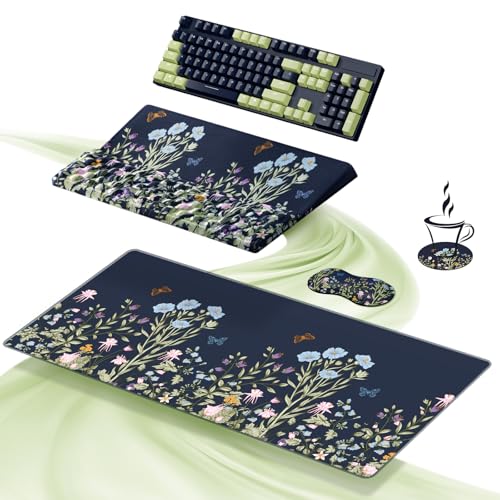 Ospelelf Keyboard Wrist Rest Stand Pad and Ergonomic Mouse Pad Set with Large Mousepad, Memory Foam Comfort, Premium Office Desk Accessories for Pain Relief, Moonlit Blossoms - color: Moonlit Blossoms