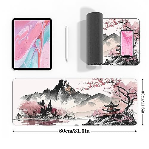 Watercolor Cherry Blossom Large Gaming Mouse Pad,Mouse Pad Gaming 31.5 x 11.8 in Mouse Mat Desk Pad,Large Desk Mat,Extended Keyboard Mousepad with Non-Slip Base and Stitched Edge for Desk Home Office - color: Cherry Blossom