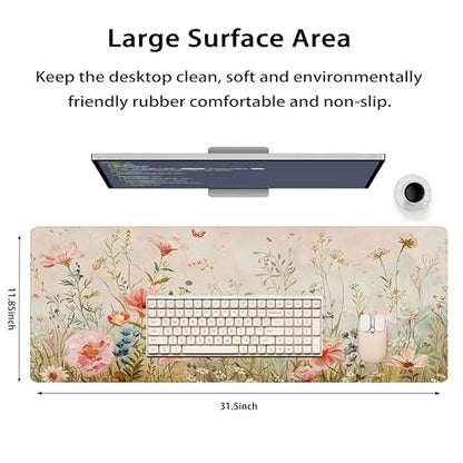 31.5”x11.8”Large Gaming Mouse Pad for Desk, Mouse Mat with Seamed Edges, Waterproof Desk Pad, Non-Slip Rubber Base, Keyboard Pad Computer Mat, Big XL Mousepad-Flower Wild Grasses - color: Flower Wild Grasses