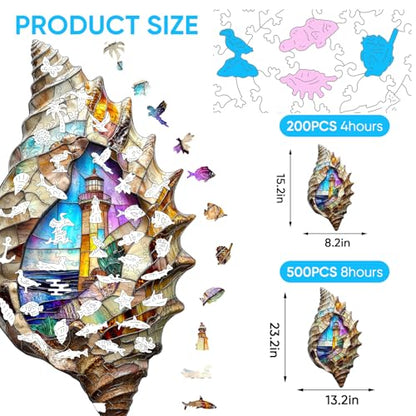 Delobil Wooden Puzzles, Shell Landscape Jigsaw Puzzles 500 Pieces, Unique Shaped Wooden Puzzle for Adults and Kids, Ghristmas Gift Family Game 23.2 x 13.2 Inch - color: Shell Landscape 01, size: 500Pcs