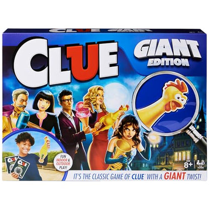 Spin Master Games, Clue Giant Edition, Family Game for Indoor & Outdoor Fun with Big Oversized Board, for Family and Kids, 2-4 Players, Ages 6 & Up | Oversized Vinyl Game Board, Encourages Deductive Reasoning STEM Skills, Fun Family Game Night, For 2-4 Pl