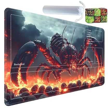 for MTG Card Playmat with Zones-Includes A Storage Bag and 6 Dice, 24 x 14 inches for TCG Playmat with Non-Slip Rubber, Game Mat, Flame Reptile - color: Yux-playmats-2-2A-277