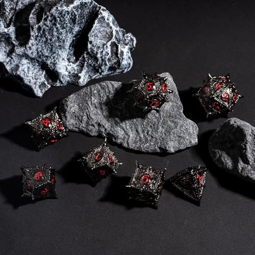 Black Metal DND Dice Dragon Eye Metal Dice Set D&D for Tabletop Game | Leather Storage Bag, DM Gift, for Dungeons and Dragons Role Playing Games - color: Dragon-black Red