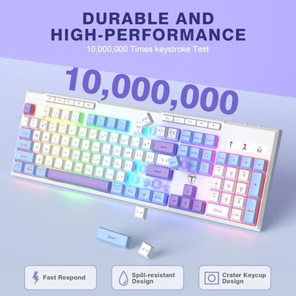 Wireless Gaming Keyboard, Tri-Mode, RGB Light up Backlit Creamy Keyboards | BT5.0/2.4GHz/USB-C, RGB Light up, Customizable Macro Keys, 26 Anti-ghosting Keys, 4000mAh Battery, Creamy Computer Keyboards