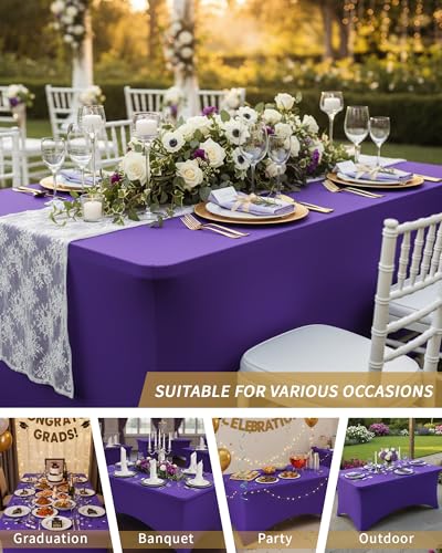 Fixwal Purple Stretch Table Cloth Rectangle 2 Pack 6Ft, Spandex Fitted Table Covers Washable for Party, Trade Show, Banquet, Wedding, Buffet - color: Purple, size: 6 Ft