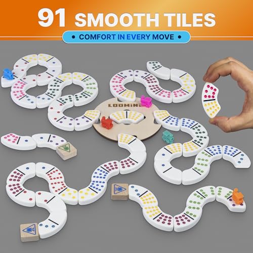 Queensell Mexican Train Dominoes Set – Board Games for Kids and Adults - Dominos Set for Adults - Loomino - size: Loomino Double 12