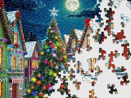 Springbok Merry Town Square 1000 Piece Jigsaw Puzzle for Adults - Christmas and Holiday Puzzle - Unique Cut Pieces - Made in USA - style: Merry Town Square
