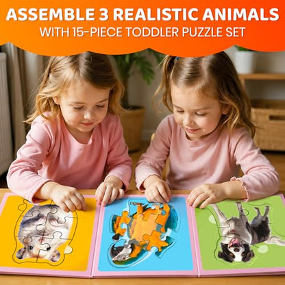 QUOKKA Step Up Magnetic Puzzles for Toddlers 1-3, Animals Puzzle Set in One Book, Travel Games for Kids 3-5, Screen Free Toy for Toddlers and Preschoolers - color: Pets