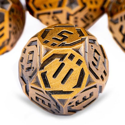 Metal DND Sci-fi Dice Set 7PCS Stripe Polyhedral Dice for Dungeons Dragons RPG Role Playing Game, Glitter D and D Dice with Gift Box D6 D8 D10 D12 D20 (Antique Gold) - color: Antique Gold