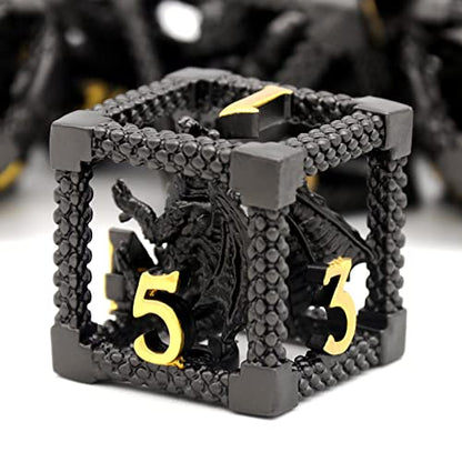 DND Dice Set,3D Hollow Dragon Metal 7-Die,Black | copper construction,68g balanced weight,engraved numbers,gift box and velvet bag for DND RPG play - color: 3d-black
