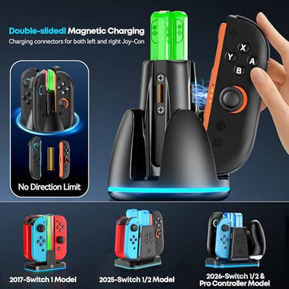 Switch Joycon Charger for SW 2 Model, Fast SW Charger Station with 9 RGB Lighting Modes & Dual-Direction Magnetic, Switch 2 Controller Charging Dock Accessories - size: M-Black-Switch 2