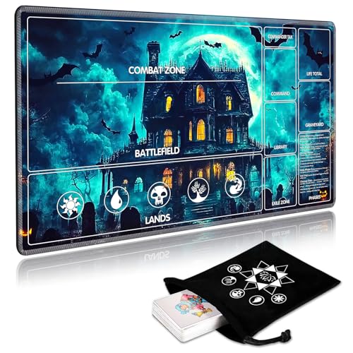 for MTG Playmat with Card Storage Bag,Non-Slip Rubber Base & Smooth Surface 27.6x15.7in,Beginner-Friendly Magic Mat for Commander Deck,Cemetery Castle - color: Cemetery Castle, size: 27.6 X 15.7 in