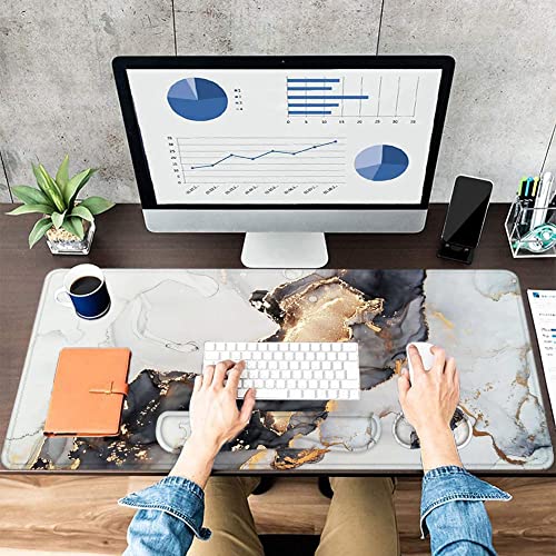 Lateefah Large Mouse Pad and Keyboard Wrist Rest, Desk Pad for Keyboard and Mouse, Extended Gaming Mouse Pad with Wrist Support, Waterproof Non-Slip Desk Mouse Mat for Office, Home - color: 4Pcs-Black & Grey Marble